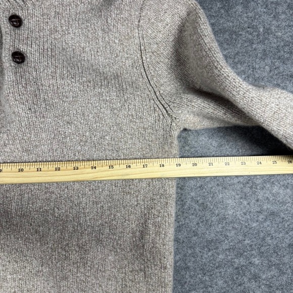 LL Bean Mens Lambswool Henley Sweater Oatmeal Heather Mock Neck Fisherman - Picture 5 of 8